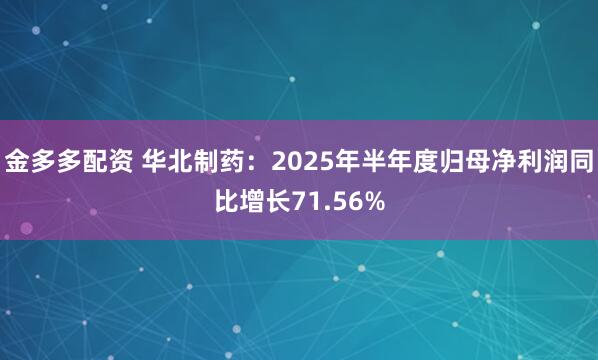 金多多配资 华北制药：2025年半年度归母净利润同比增长71.56%