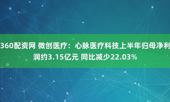 360配资网 微创医疗：心脉医疗科技上半年归母净利润约3.15亿元 同比减少22.03%