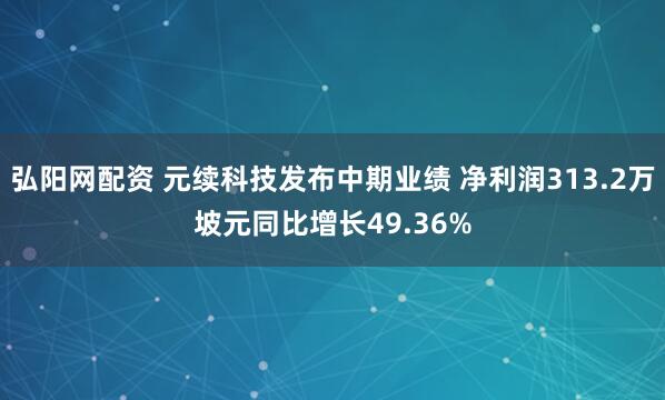 弘阳网配资 元续科技发布中期业绩 净利润313.2万坡元同比增长49.36%